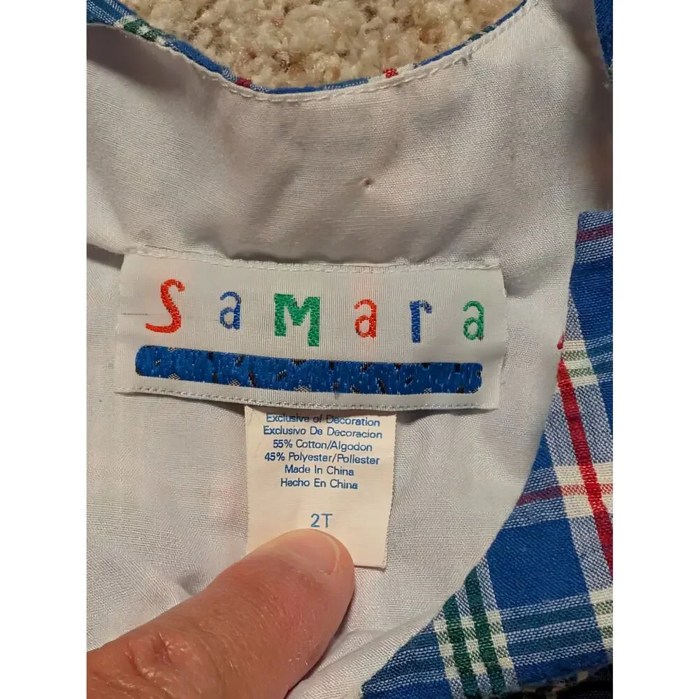 Samara Toddler Romper Overalls Size 2T Blue Plaid Baseball All Stars Shortall